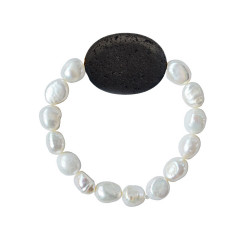Βραχιόλι με λευκα μαργαριτάρια 8x10mm και Lava - M123475L