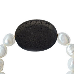 Βραχιόλι με λευκα μαργαριτάρια 8x10mm και Lava - M123475L