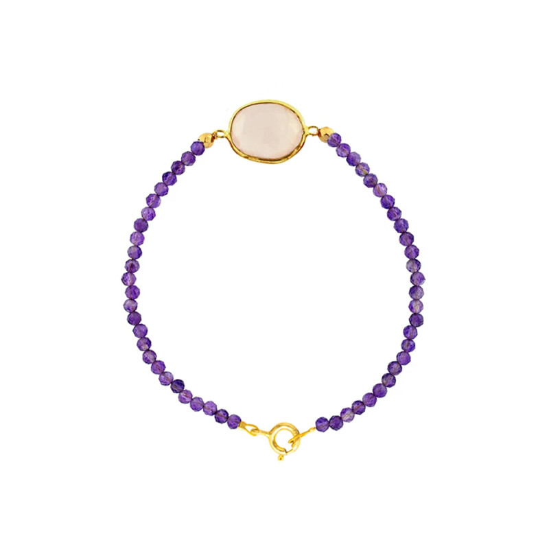 Βραχιόλι ασημένιο 925 με Αμέθυστο, Hematite και Rose Quartz - M123537ARQ