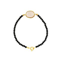 Βραχιόλι ασημένιο 925 με spinel,αιματίτη καια σημένιο κούμπωμα με Rose Quartz - M123537SRQ