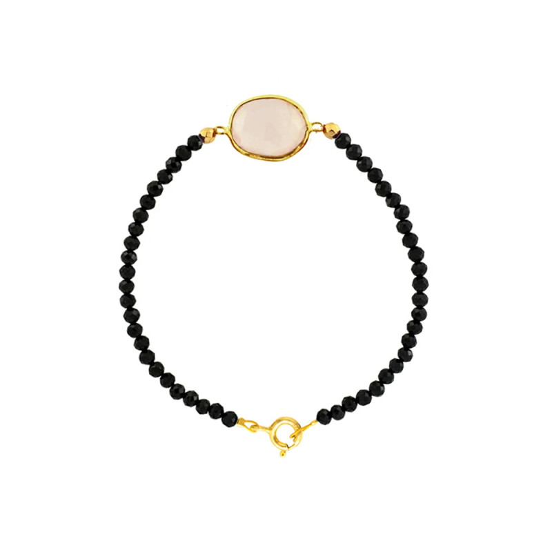 Βραχιόλι ασημένιο 925 με spinel,αιματίτη καια σημένιο κούμπωμα με Rose Quartz - M123537SRQ