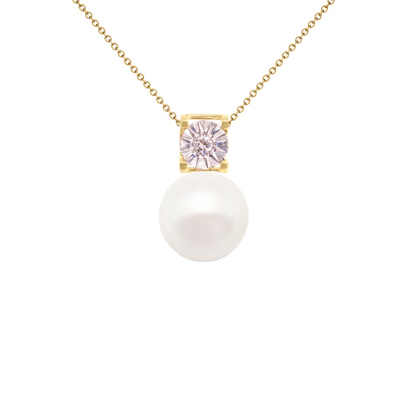 Κολιέ σε χρυσή βάση Κ18 με διαμάντι και λευκό μαργαριτάρι - M125221WN