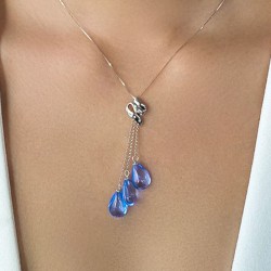 Κολιέ με Blue Topaz σε λευκόχρυση αλυσίδα Κ18 με διαμάντια - M310060BT