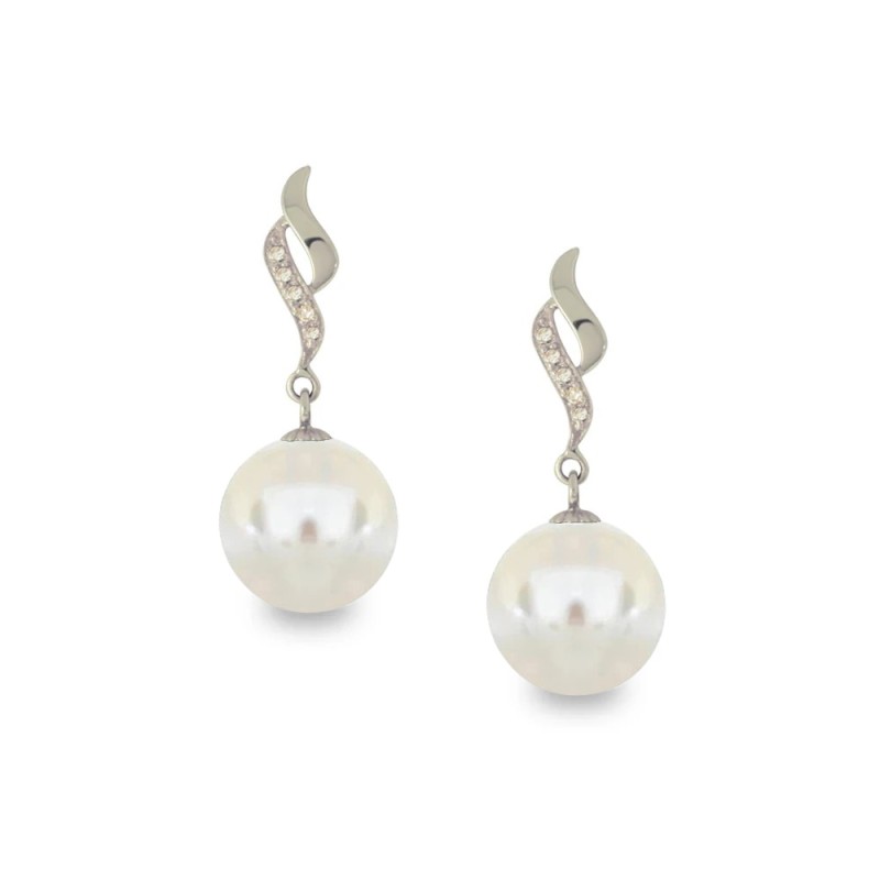 Σκουλαρίκια με λευκά Shell Pearl και διαμάντια - W319985