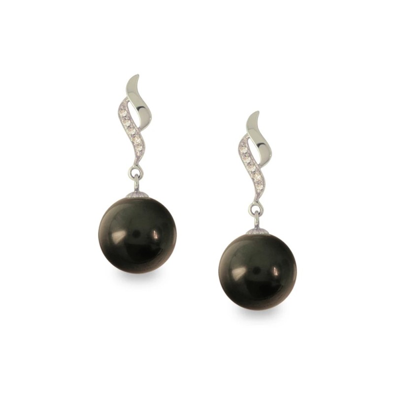 Σκουλαρίκια με μαύρα Shell Pearl και διαμάντια - W319985B