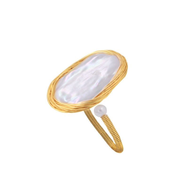 Δαχτυλίδι από επιχρυσωμένο μέταλλο με μαργαριτάρι Biwa - R125112