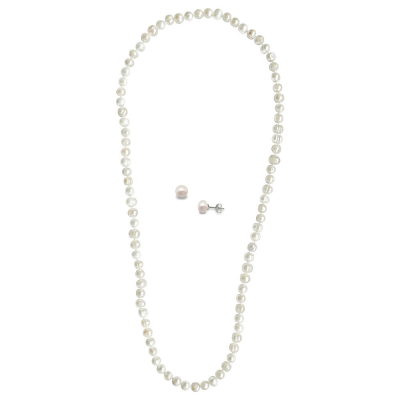 Σετ κολιέ και σκουλαρίκια με λευκά μαργαριτάρια και ασήμι 925 - S123465W