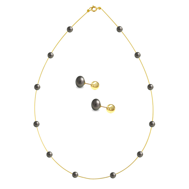 Σετ κολιέ και σκουλαρίκια με μαύρα μαργαριτάρια σε ασήμι 925 - S124134