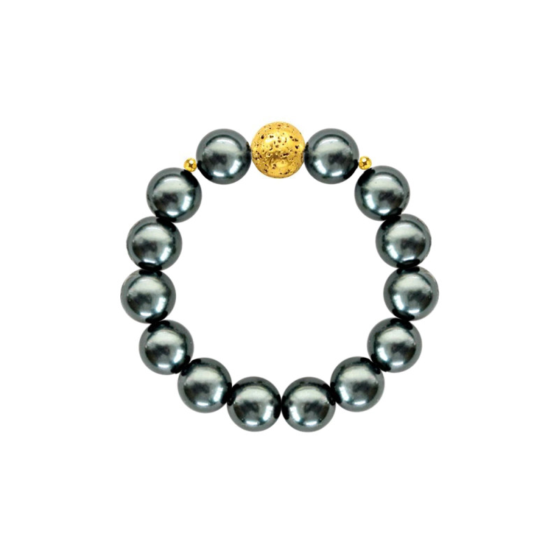 Βραχιόλι με μαύρα shell Pearl, Lava και Hematite - S124424B