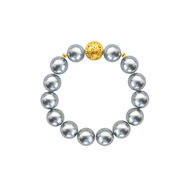 Βραχιόλι με γκρι shell Pearl, Lava και Hematite - S124424G