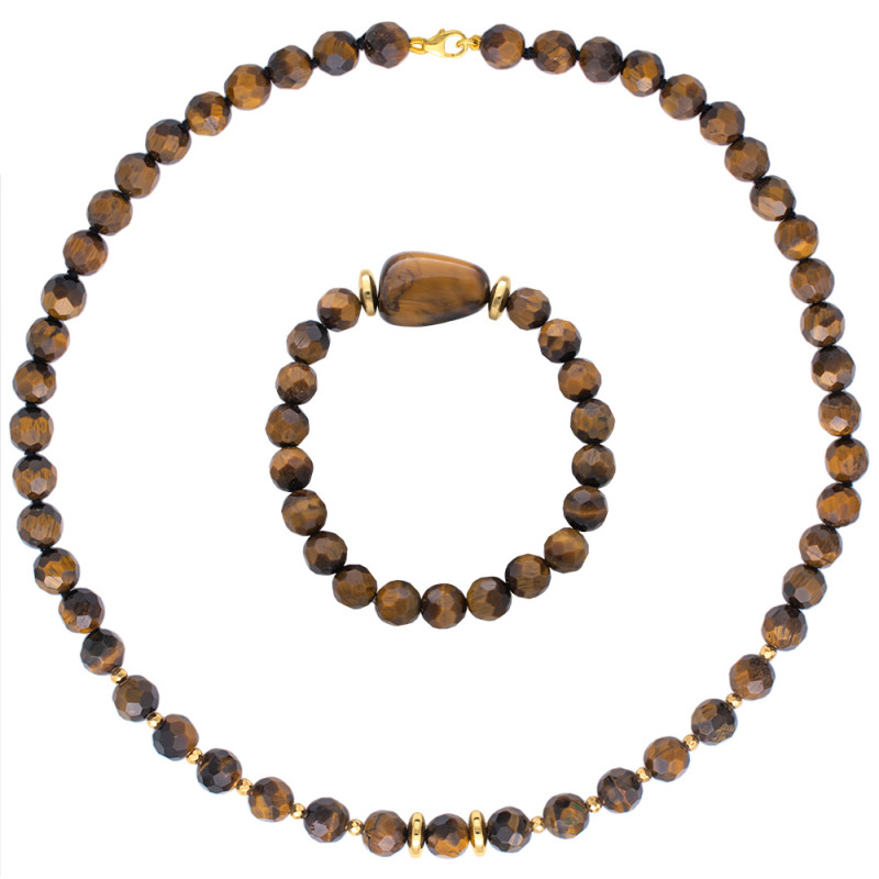 Σετ κολιέ και βραχιόλι με tiger eye και αιματίτη - S124505S