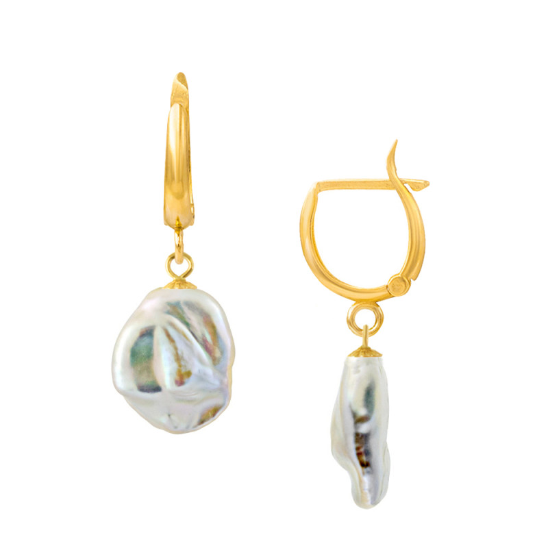 Σκουλαρίκια Κ14 χρυσά με λευκά μαργαριτάρια Biwa - F124546BW