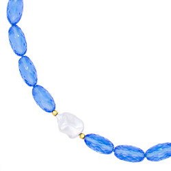 Κολιέ με Κ22 χρυσά στοιχεία, Blue Topaz και μαργαριτάρια Biwa - S124723