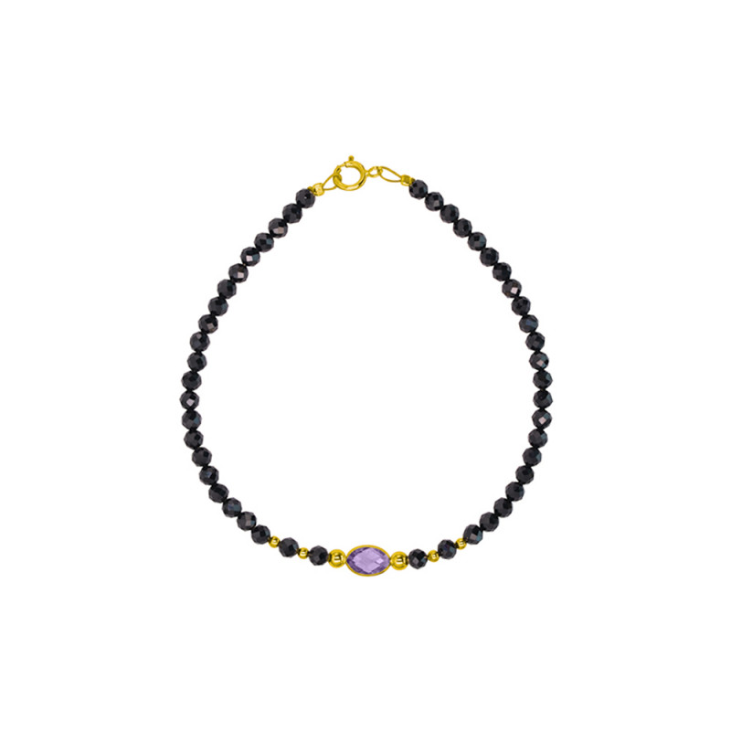 Βραχιόλι με Κ14 χρυσά στοιχεία, spinel και amethyst- F124150A