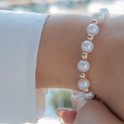 Βραχιόλι με Κ14 χρυσό κούμπωμα και μαργαριτάρια 7.5-8mm - G124965