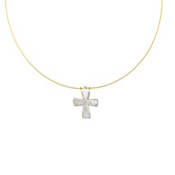 Κολιέ με σταυρό από Shell Pearl και χρυσό κούμπωμα Κ14 - M125255