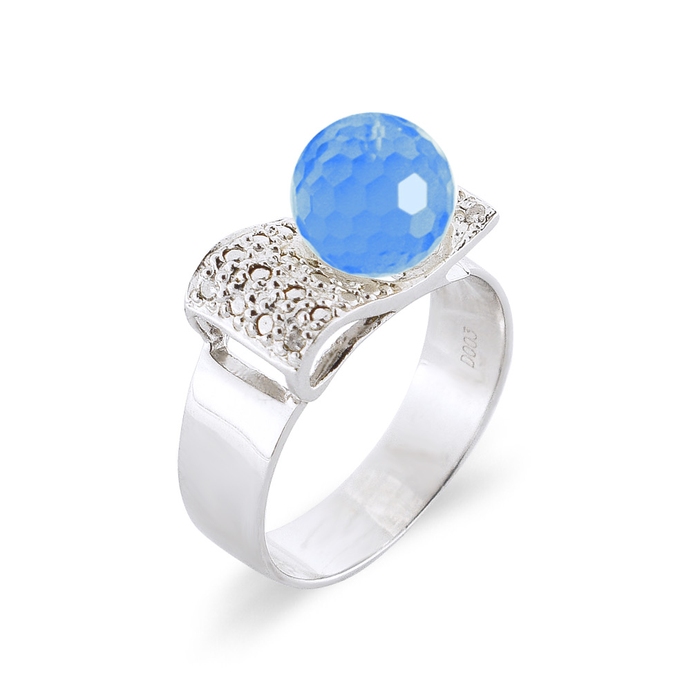 Δαχτυλίδι με Blue Topaz και διαμάντια σε ασήμι 925 - M117755BT Δαχτυλιδια > Δαχτυλιδια με ημιπολύτιμους λίθους