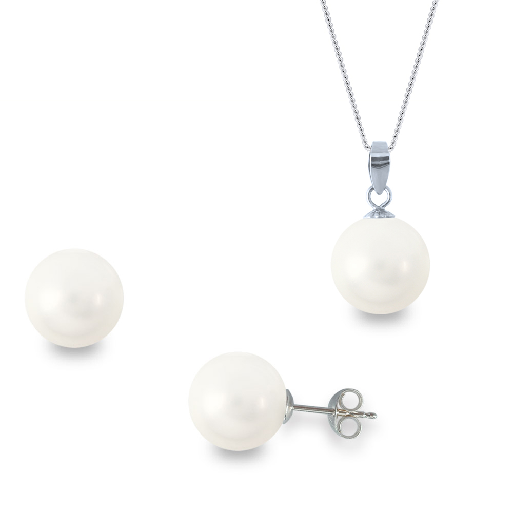 Σετ σκουλαρίκια και μενταγιόν με λευκά Shell Pearl 925 - M990107