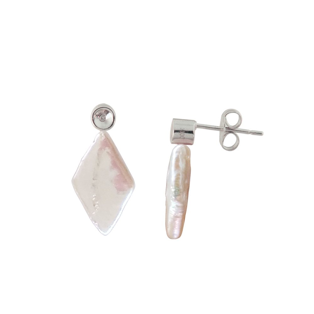 Σκουλαρίκια με λευκά μαργαριτάρια και διαμάντια σε ασημένια βάση 925 - S121226R Σκουλαρικια > Σκουλαρικια με μαργαριταρια